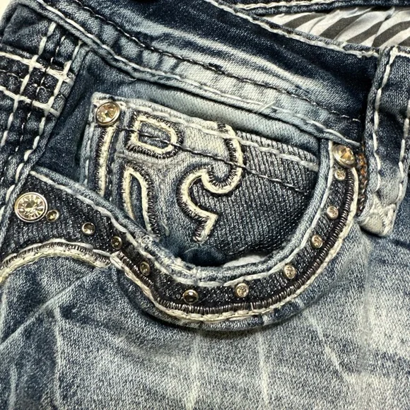 Women's Rock Revival "Ferry" Skinny Ankle Embroidered Blue Jeans Size 31 - Picture 3 of 8